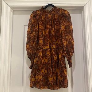 Ulla Johnson Geometric Brown Mini Dress with mock turtleneck